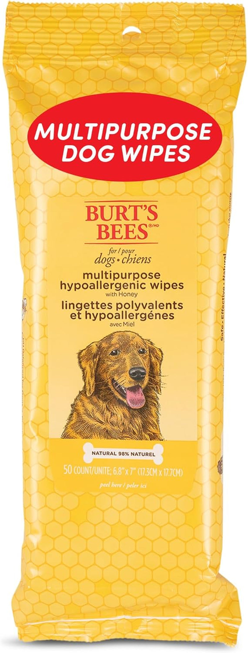 Multipurpose Hypoallergenic Dog Wipes - Moisturizing and Deodorizing Grooming Pet Wipes for Dogs, Cruelty Free Pet Cleaning and Bathing Supplies, Puppy Essentials, 50 Count