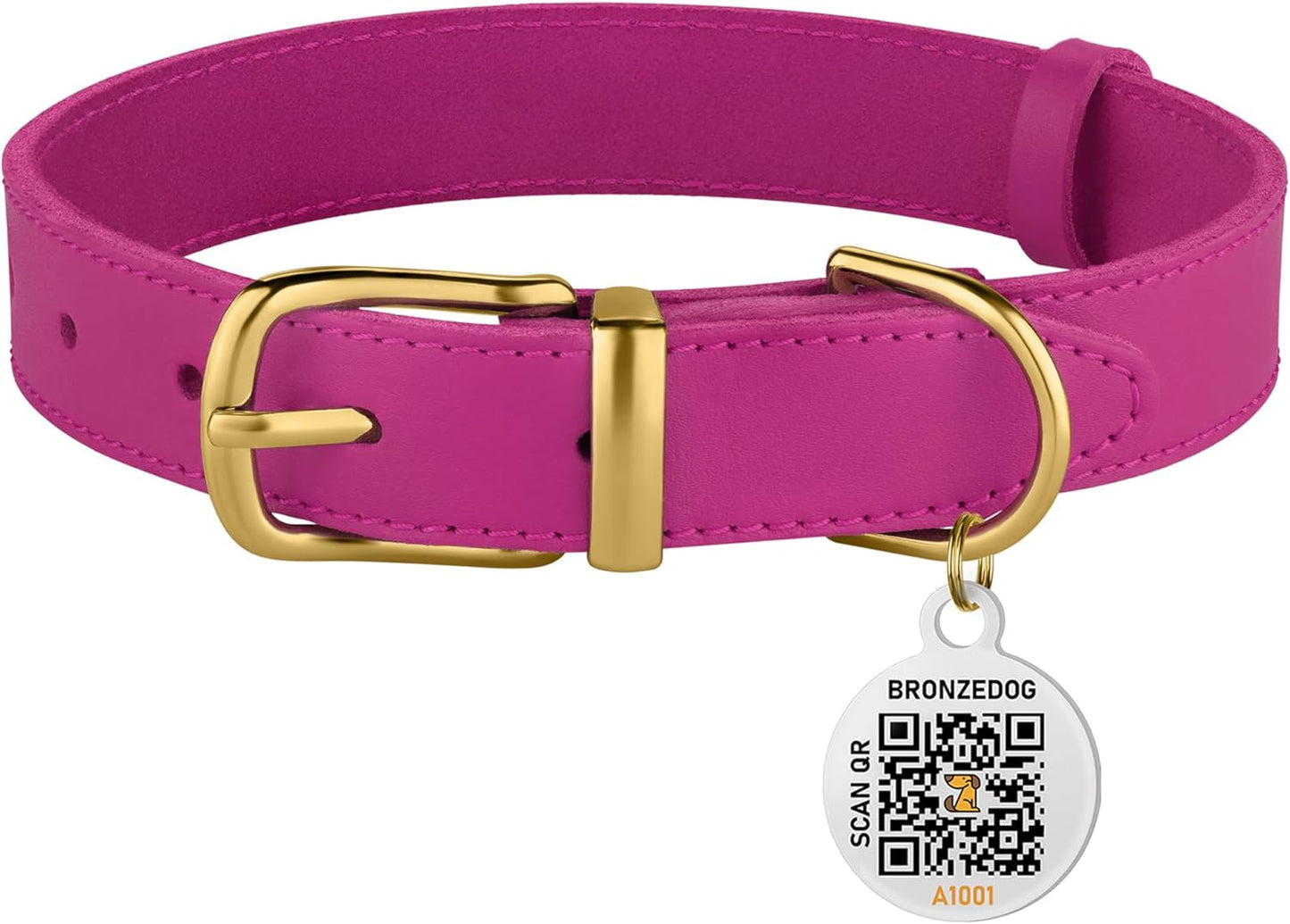 Leather Dog Collar with Metal Buckle Durable Basic Pet Collars for Small Medium Large Dogs (13-16 Inch (Pack of 1), Pink & Gold Buckle)