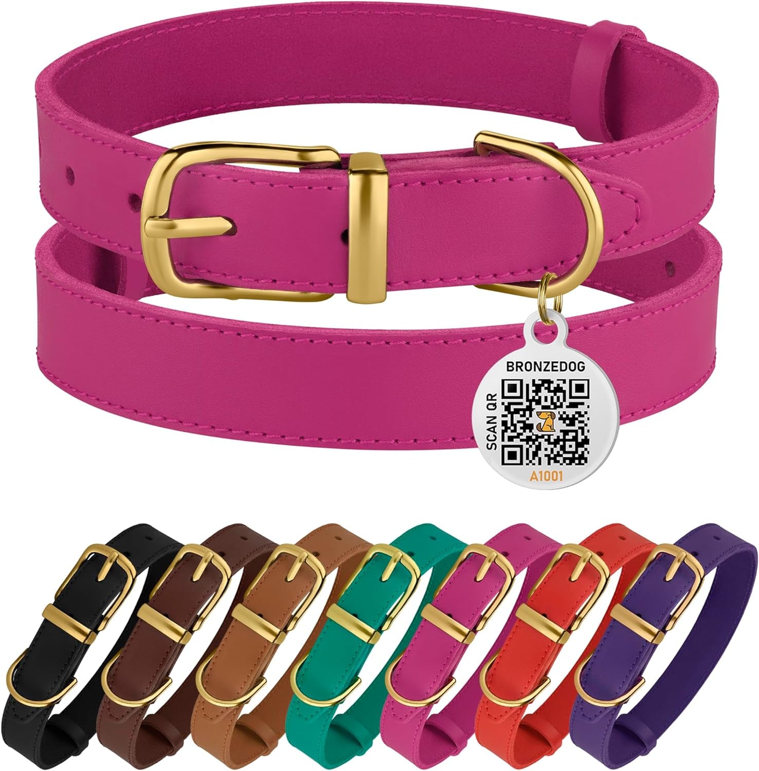 Leather Dog Collar with Metal Buckle Durable Basic Pet Collars for Small Medium Large Dogs (13-16 Inch (Pack of 1), Pink & Gold Buckle)