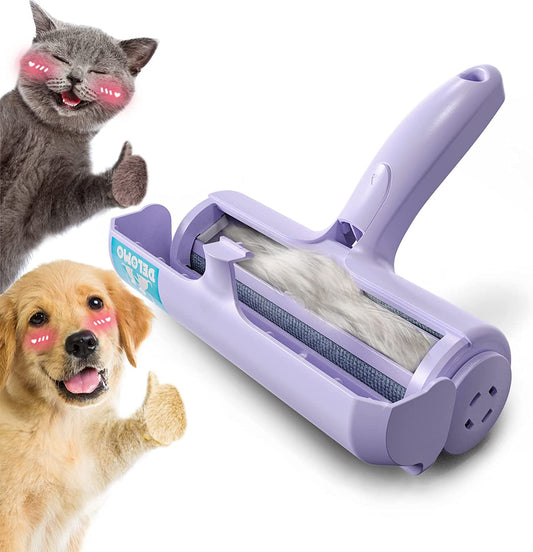 Pet Hair Remover Roller - Dog & Cat Fur Remover with Self-Cleaning Base - Efficient Animal Hair Removal Tool - Perfect for Furniture, Couch, Carpet, Car Seat, Purple