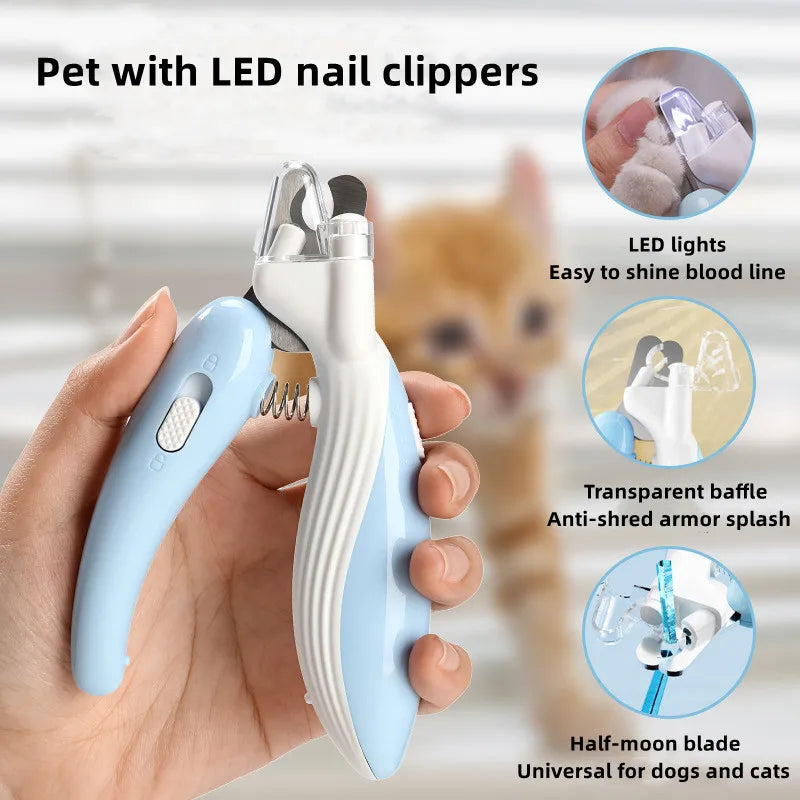 Pet Nail Clippers Dog Cat Nail Trimmer Labor-Saving Nail Clipper Convenient LED Electric Nail Grinder Dog Grooming Supplies