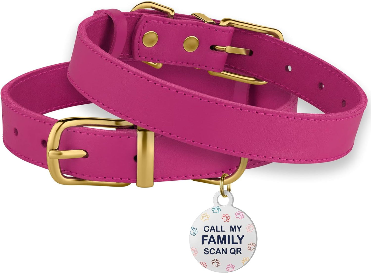 Leather Dog Collar with Metal Buckle Durable Basic Pet Collars for Small Medium Large Dogs (13-16 Inch (Pack of 1), Pink & Gold Buckle)