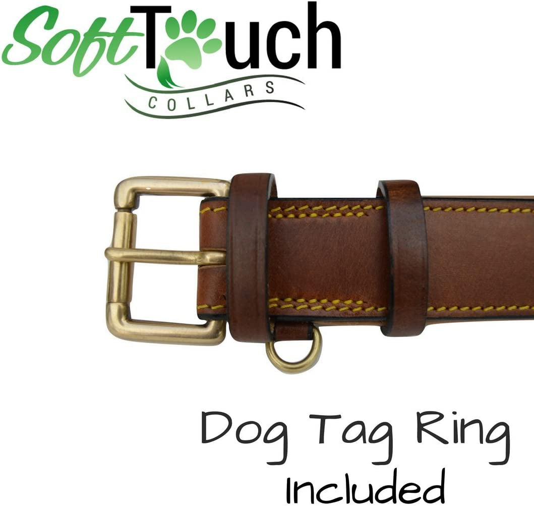 Brown XL Leather Padded Dog Collar, 28" Inches Long X 1.75" Inches Wide, Neck Size 22" to 25", Full Grain Real Luxury Leather for Xlarge Dogs